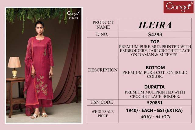 Ganga ileira 4393 Dress materials for wholesale price